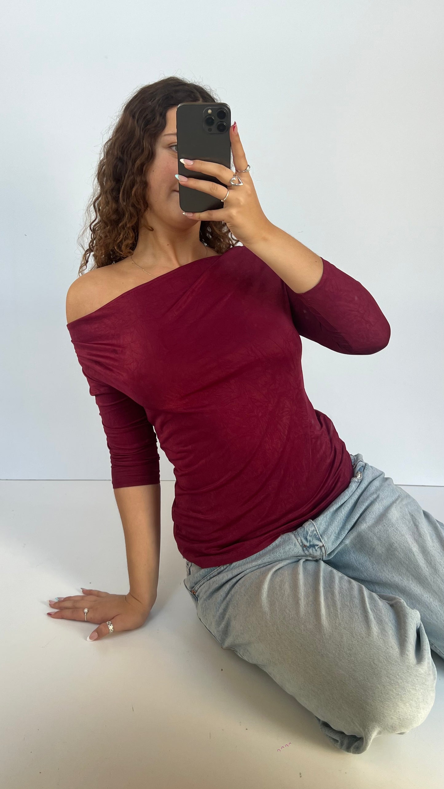00s burgundy off shoulder top- size S