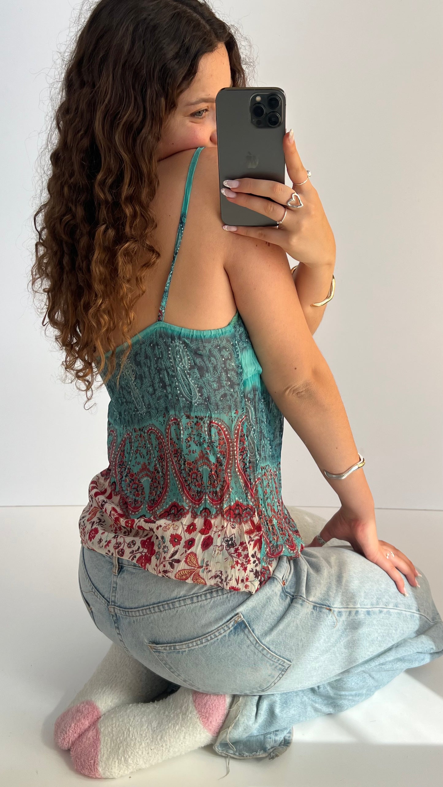 00s blue paisley cami- size L