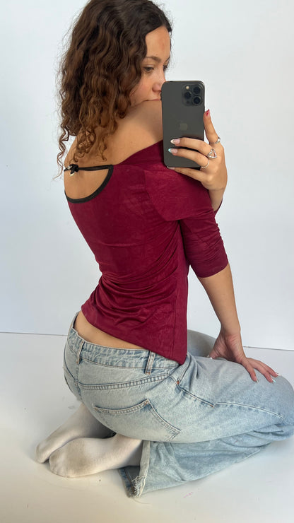 00s burgundy off shoulder top- size S