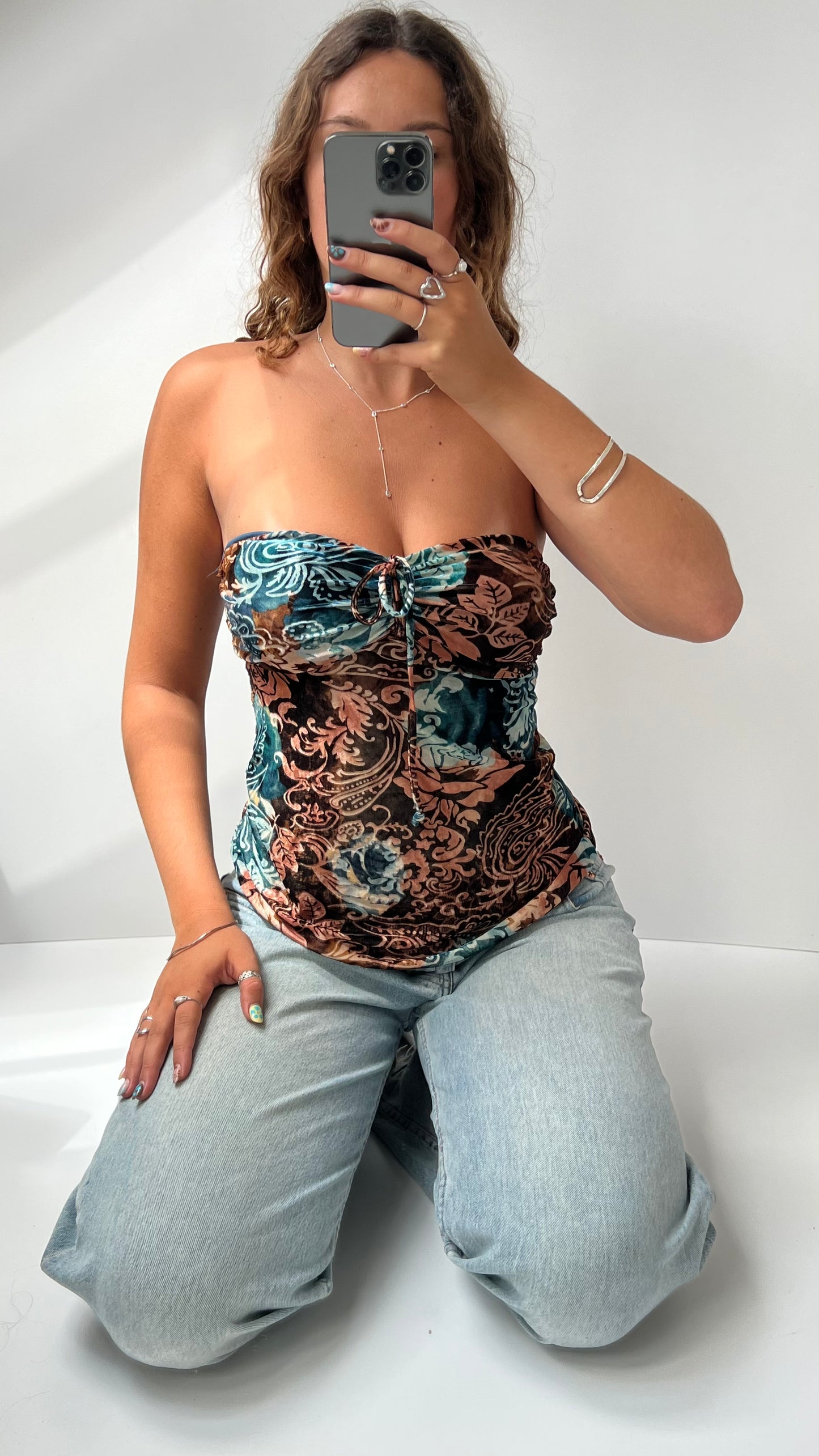 00s brown blue strapless cami- size M