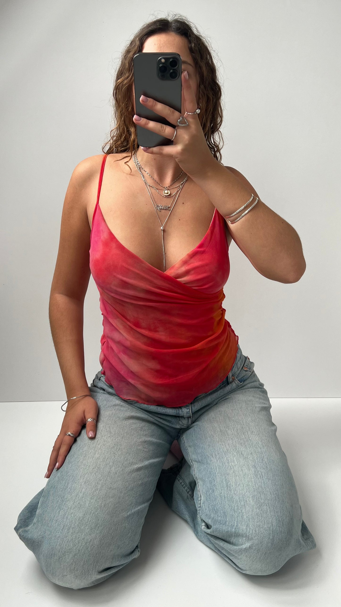 00s orange pink mesh cami- size M