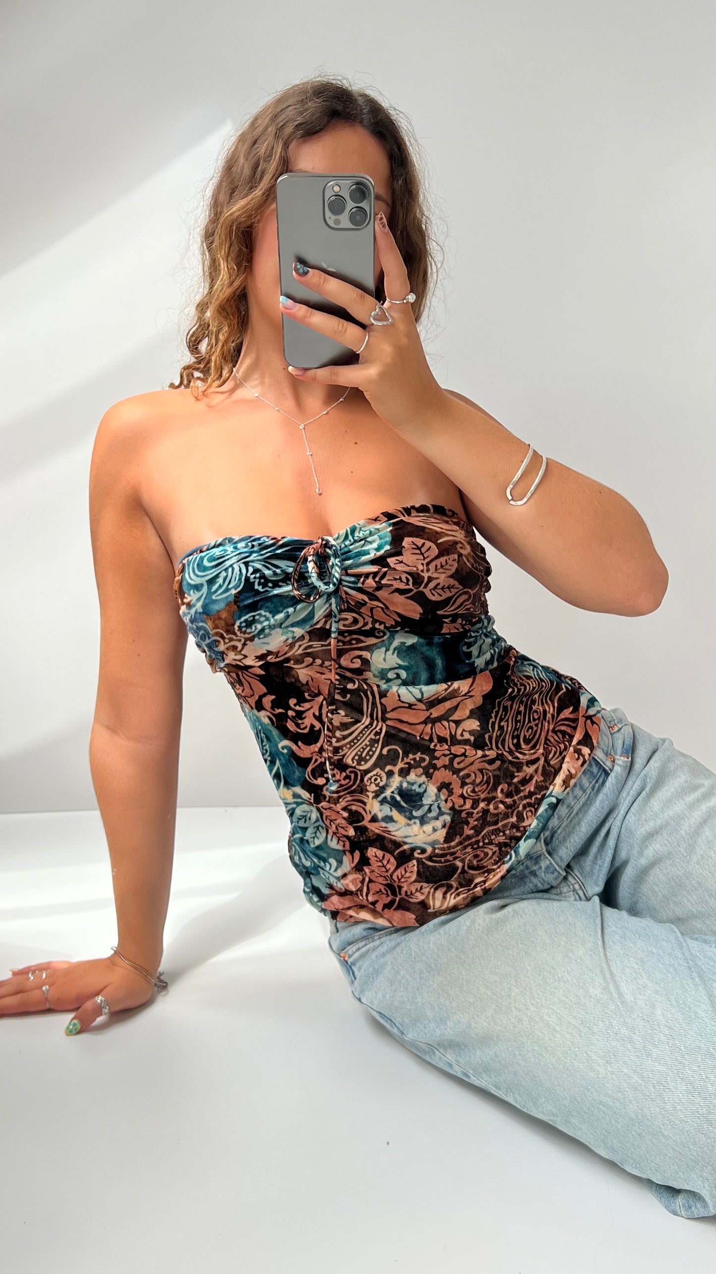 00s brown blue strapless cami- size M