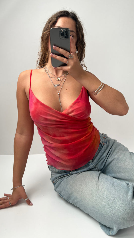 00s orange pink mesh cami- size M