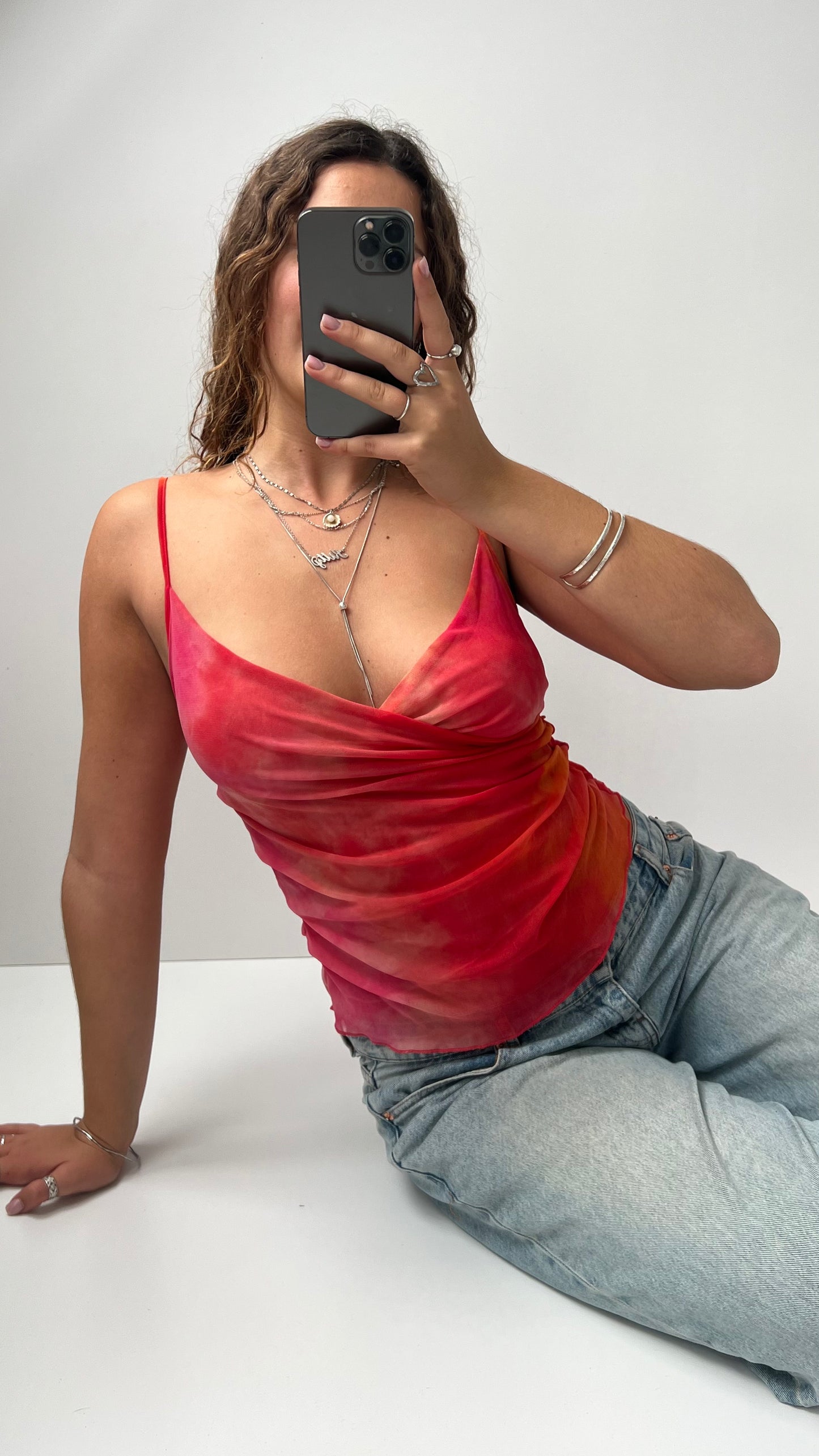00s orange pink mesh cami- size M