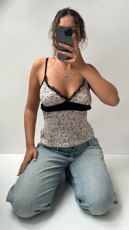 00s beige heart print cami- size S/M