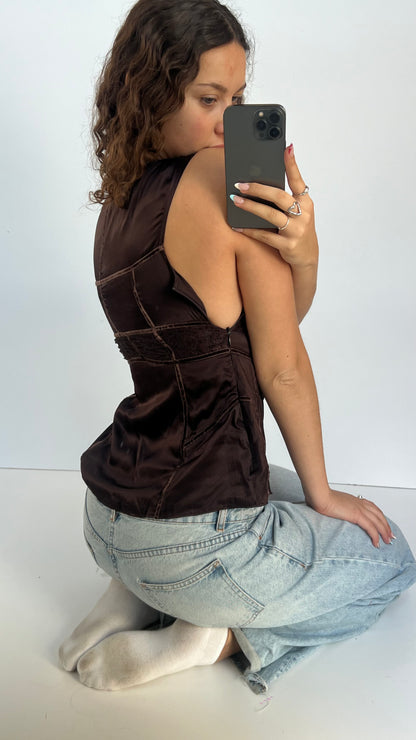 00s brown silk top- size M
