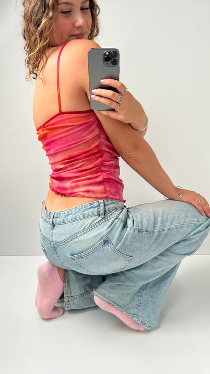 00s orange pink mesh cami- size M