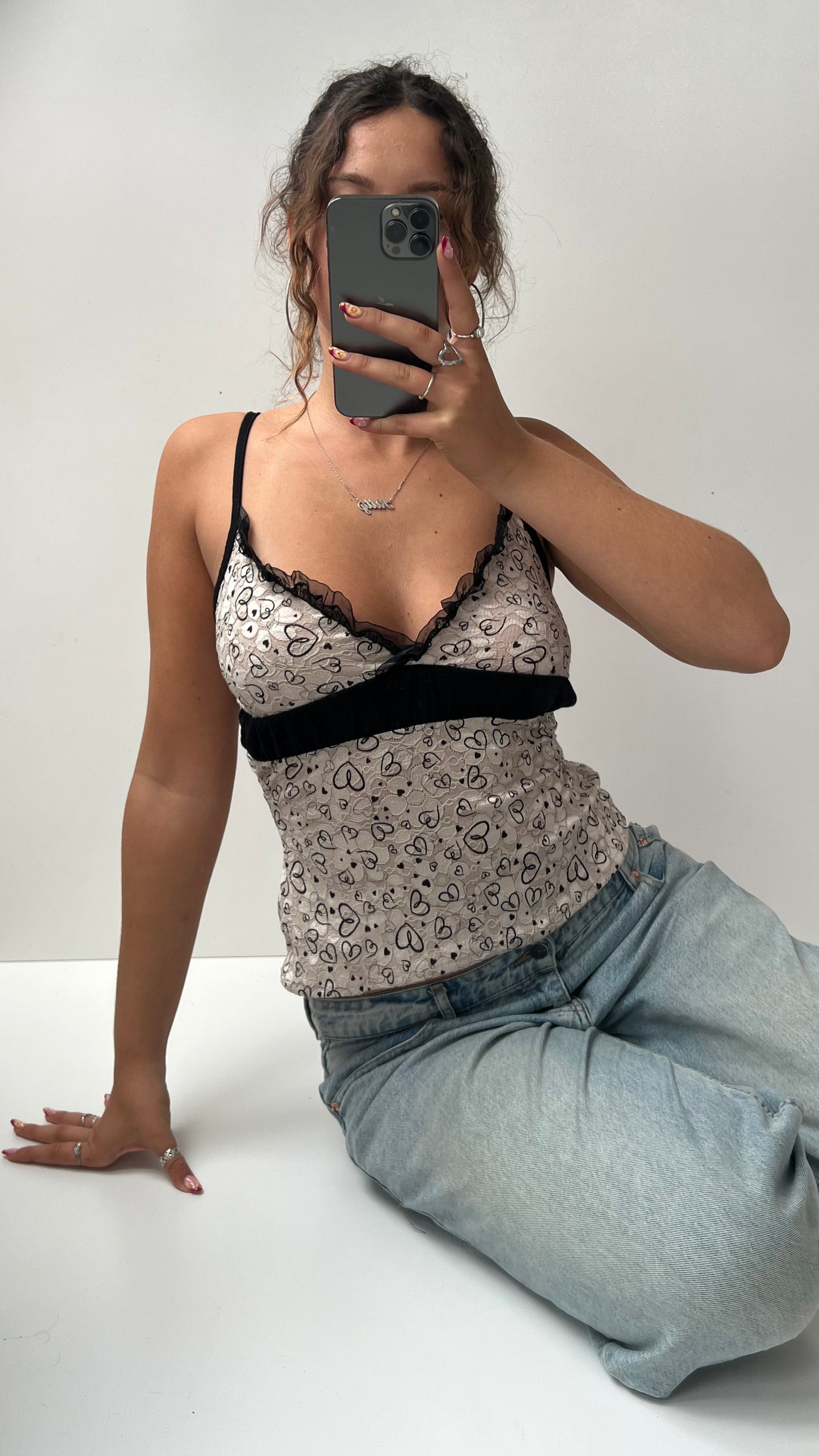 00s beige heart print cami- size S/M