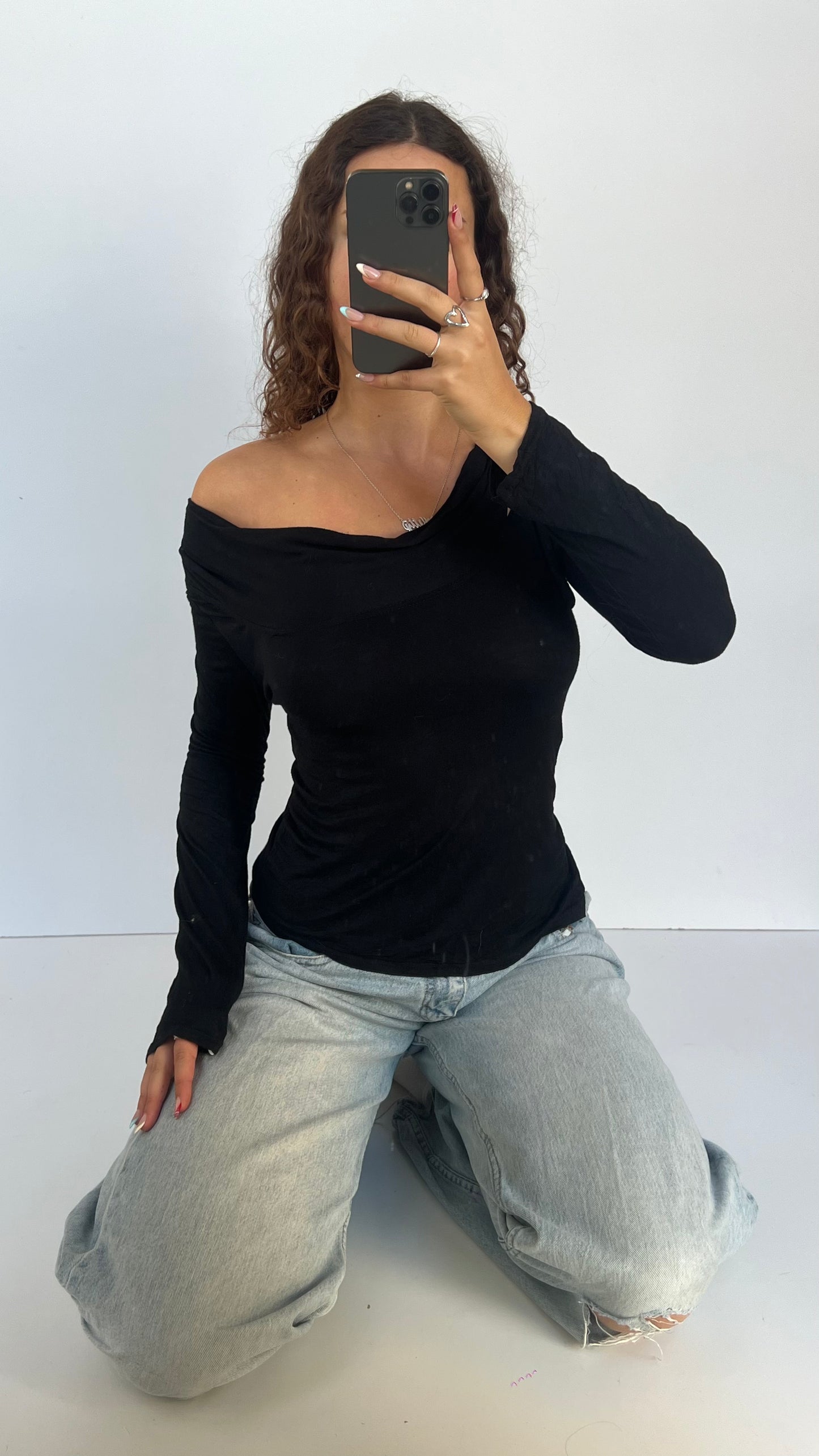 00s black off shoulder top- size M