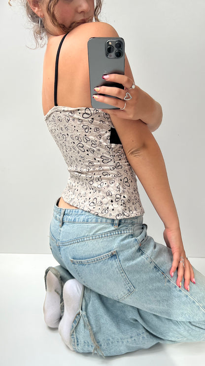00s beige heart print cami- size S/M