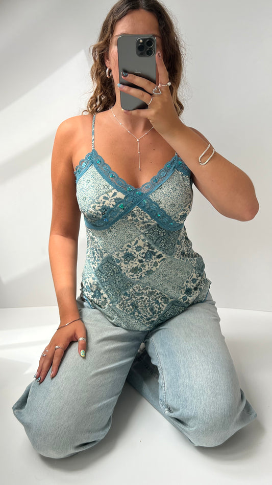 00s blue mesh paisley cami- size L