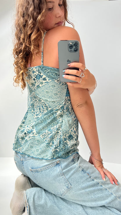 00s blue mesh paisley cami- size L