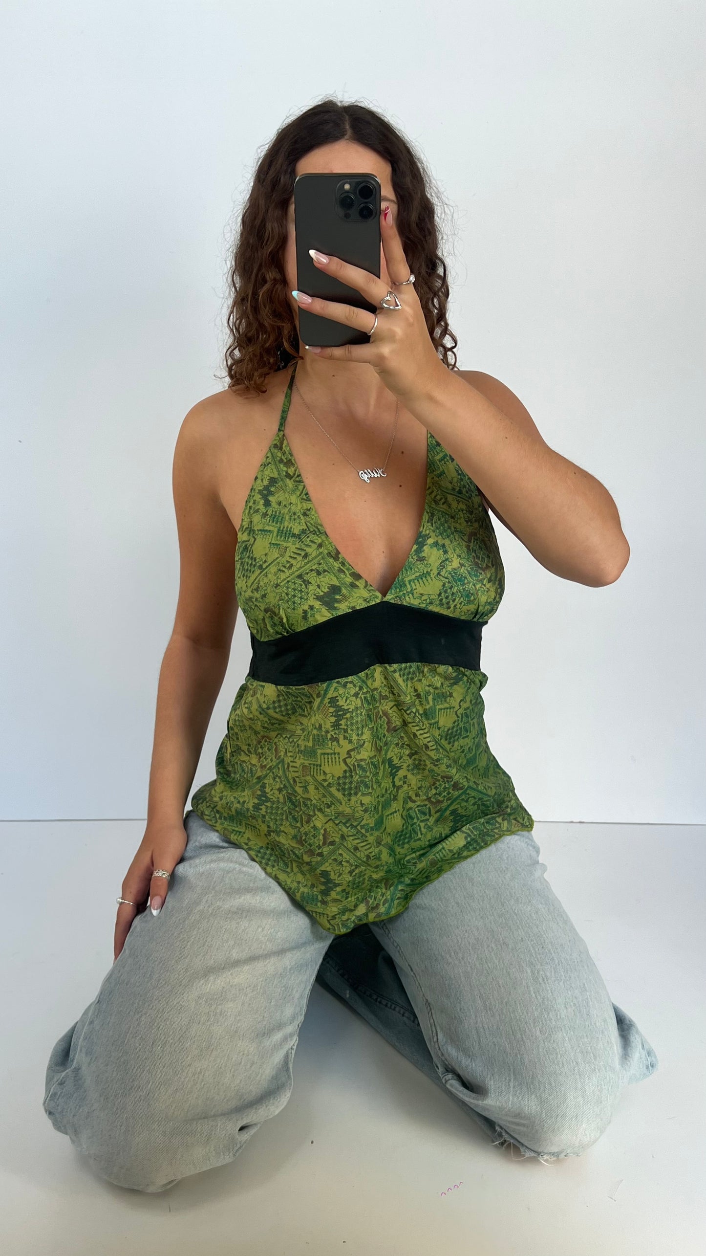 00s green silk cami- size M