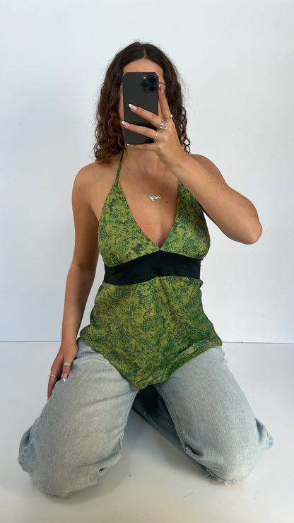 00s green silk cami- size M