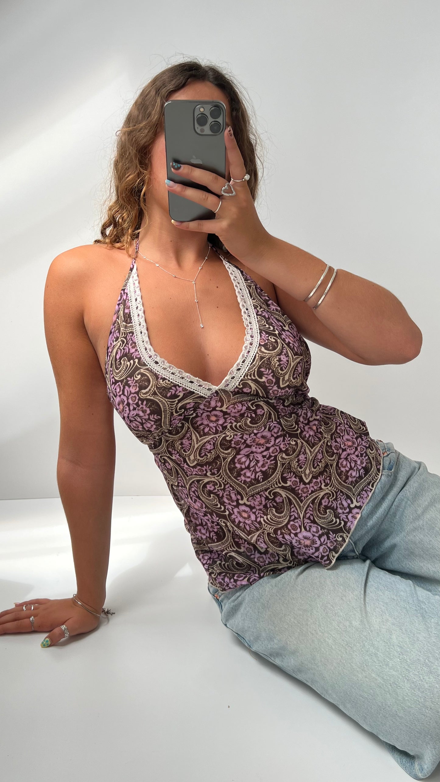 00s purple mesh halter cami- size L