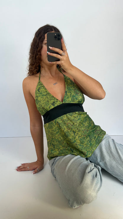 00s green silk cami- size M