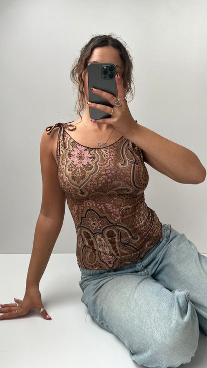 00s brown pink paisley tank- size S/M