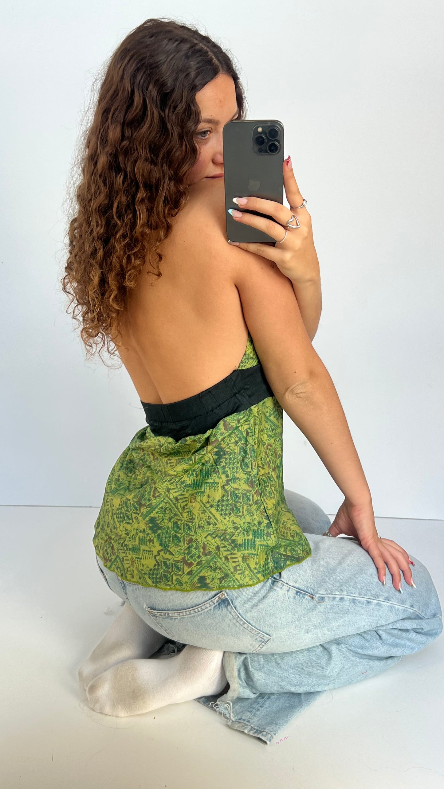 00s green silk cami- size M