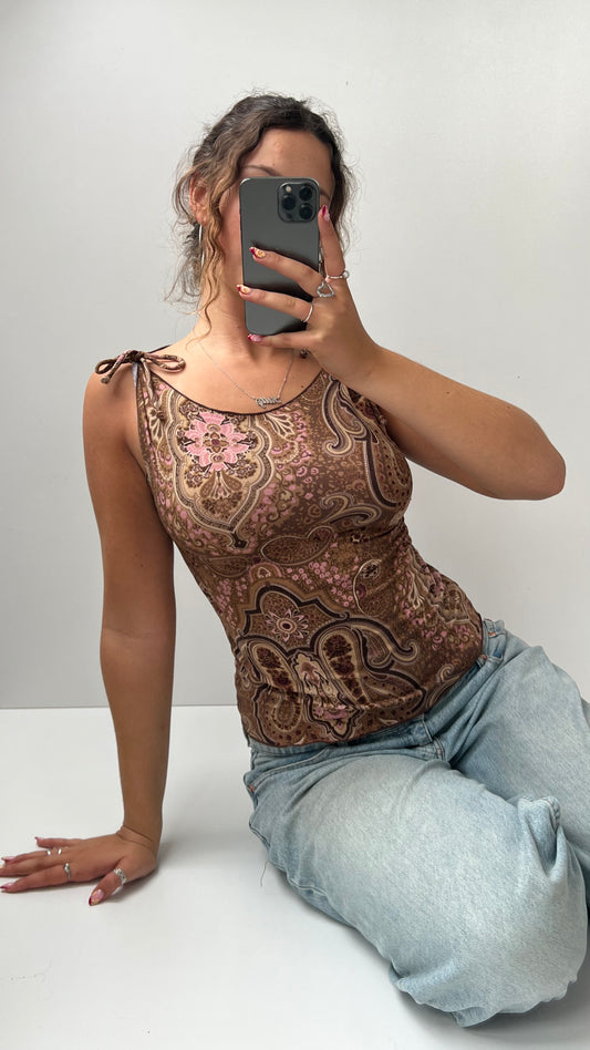 00s brown pink paisley tank- size S/M
