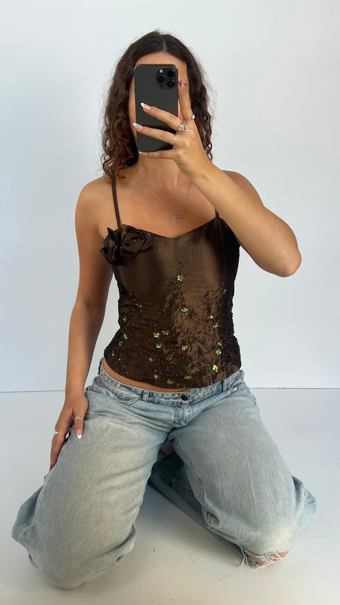 00s brown sequin cami- size M
