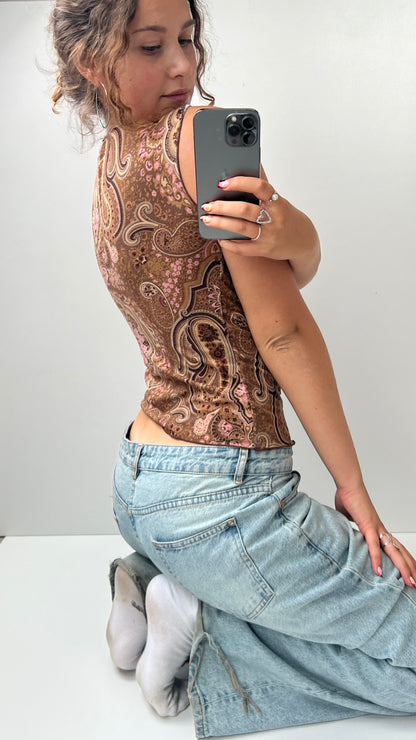 00s brown pink paisley tank- size S/M