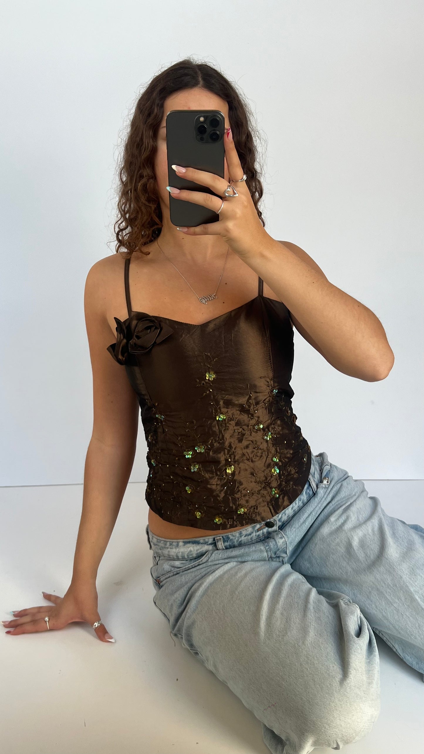 00s brown sequin cami- size M