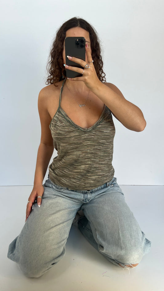00s green striped cami- size L