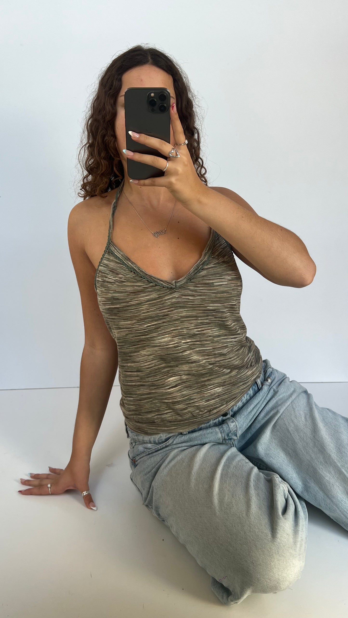 00s green striped cami- size L