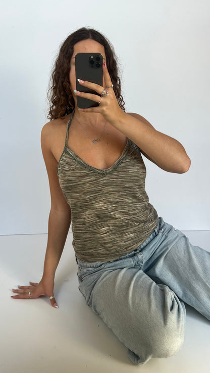 00s green striped cami- size L