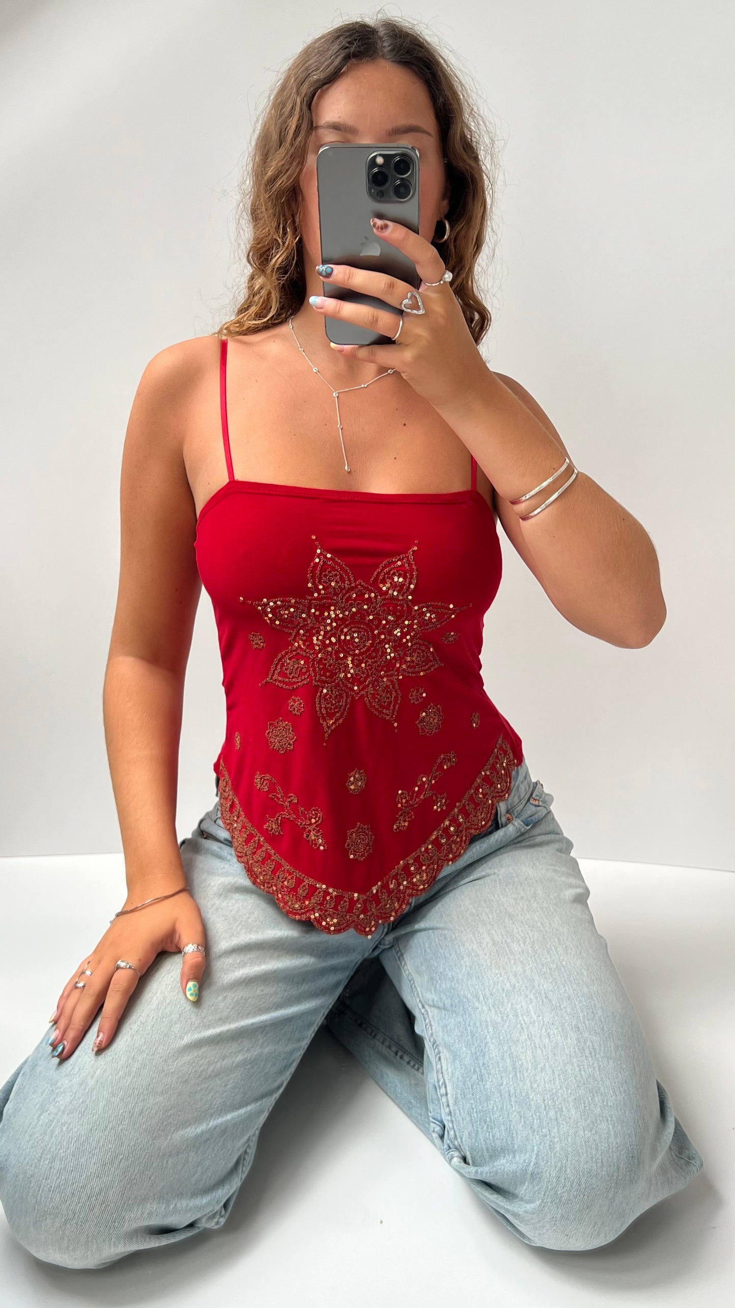 00s red beaded cami- size M