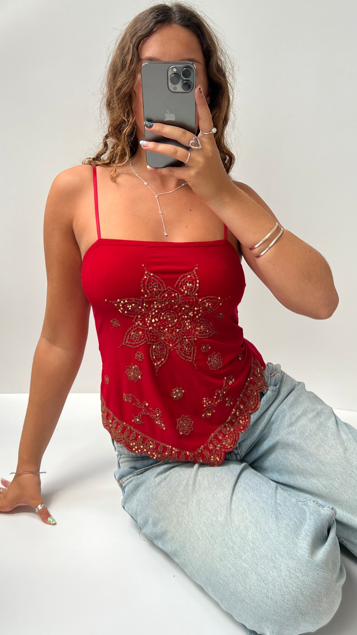 00s red beaded cami- size M