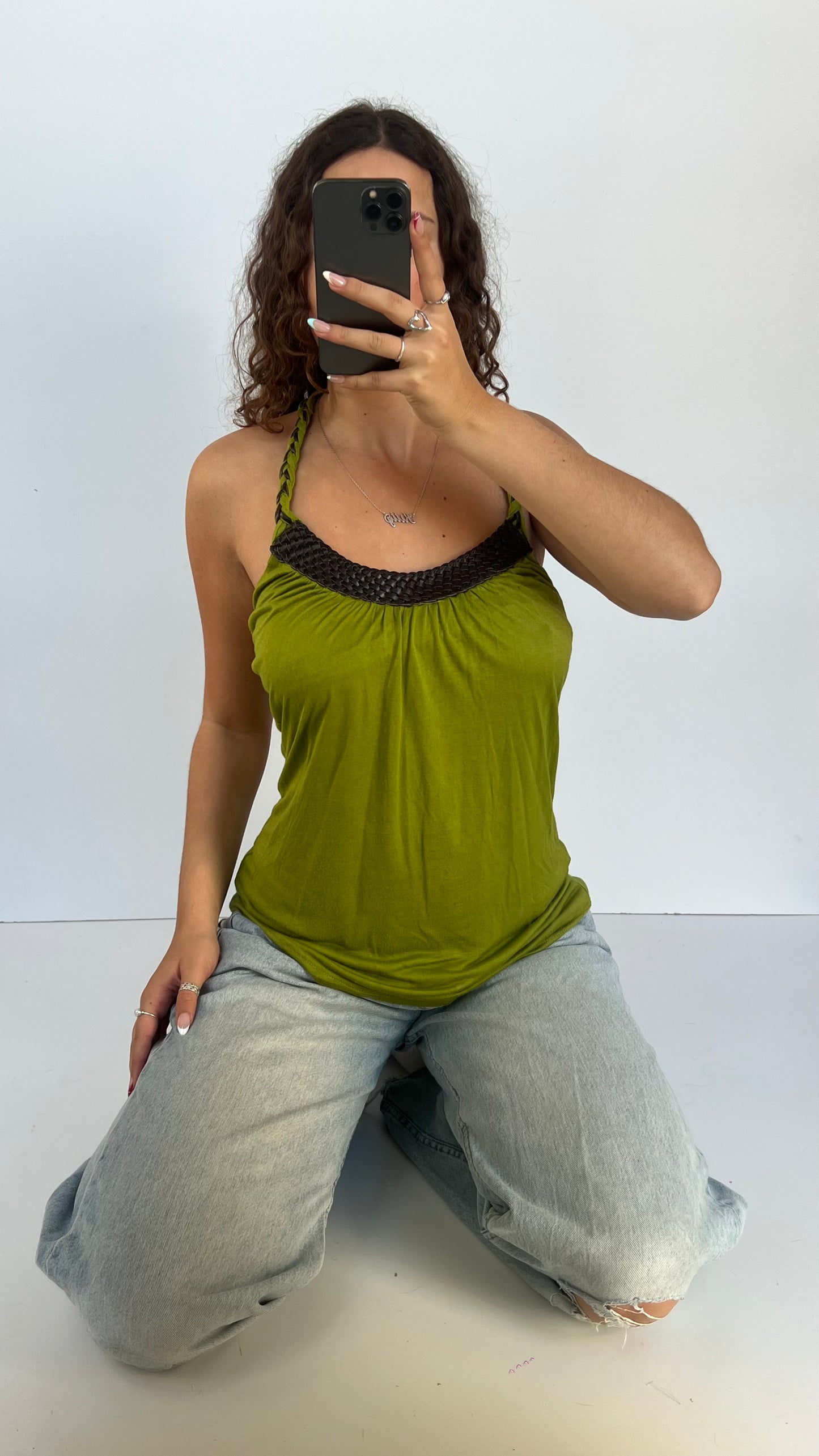 00s green leather cami- size M