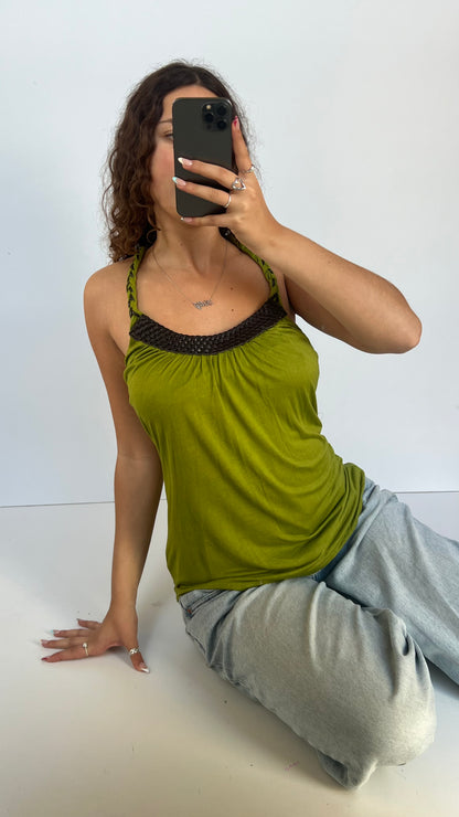 00s green leather cami- size M