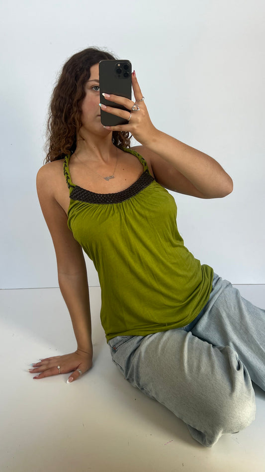 00s green leather cami- size M
