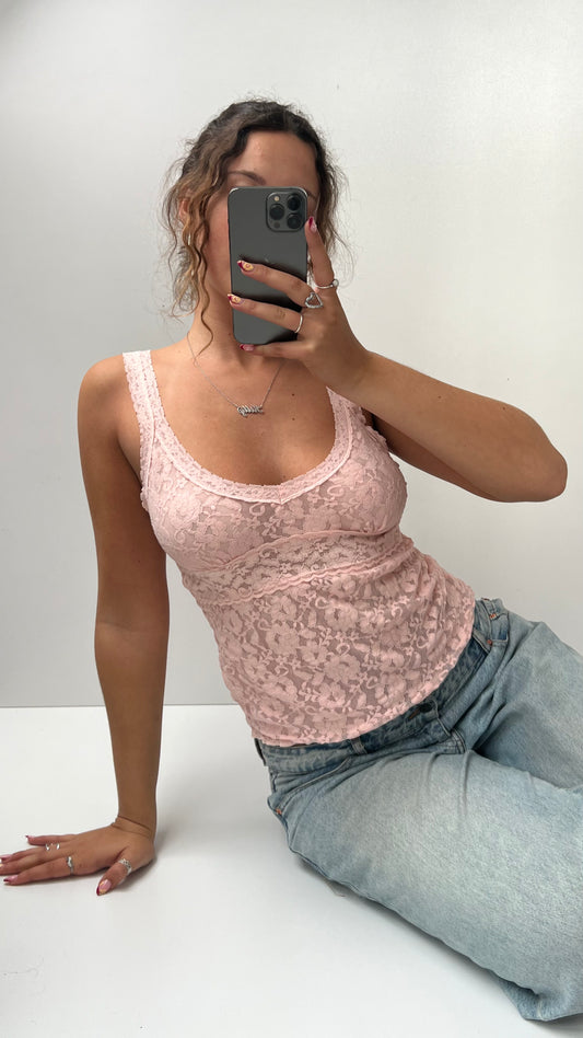 00s pink lace cami- size M/L