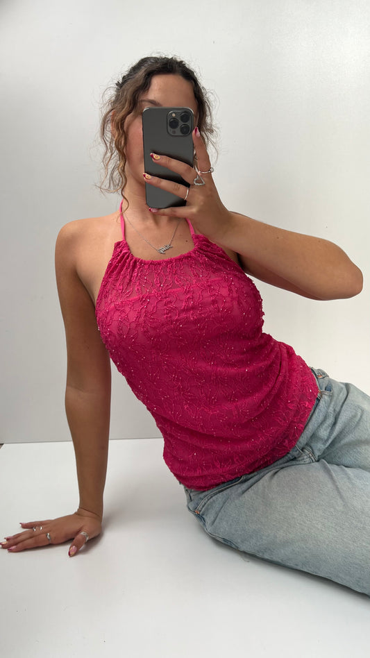 00s pink sequin halter top- size M
