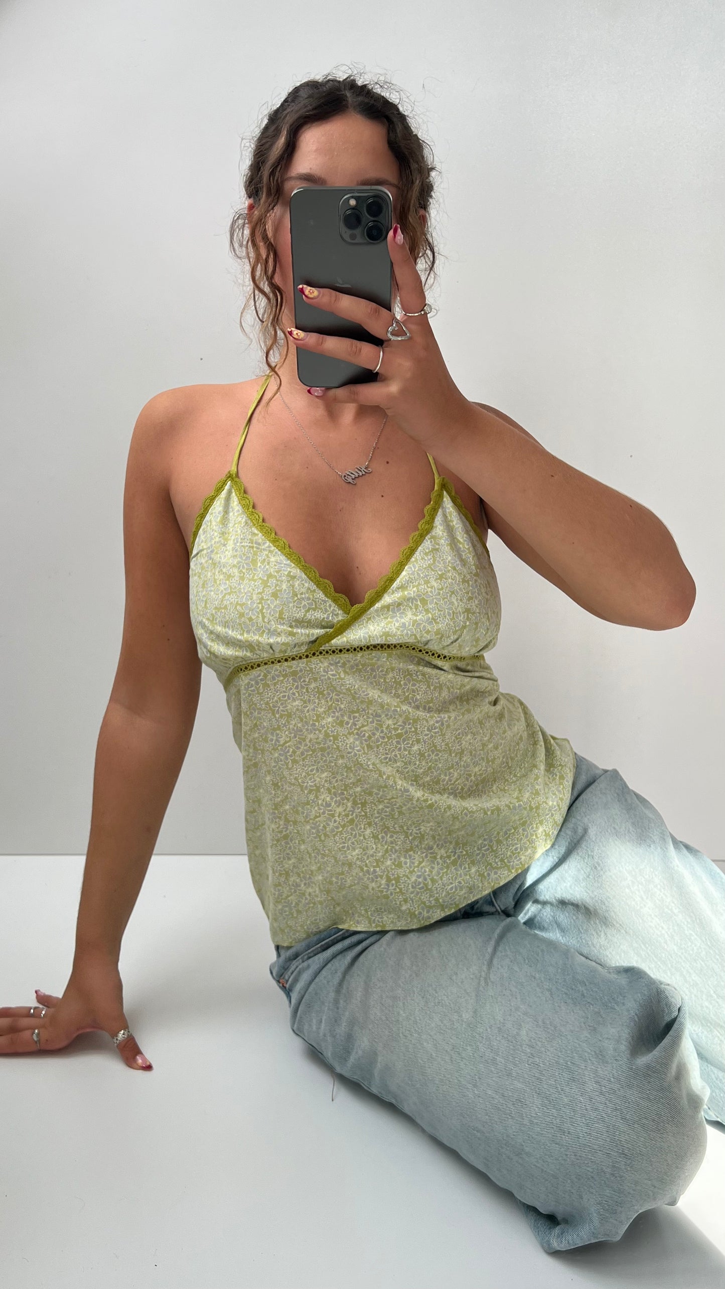 00s green floral cami- size M