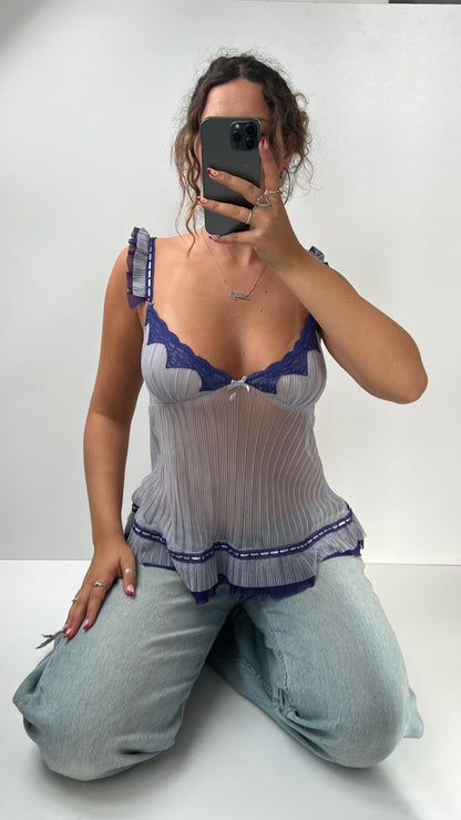 00s purple pleated mesh cami- size M
