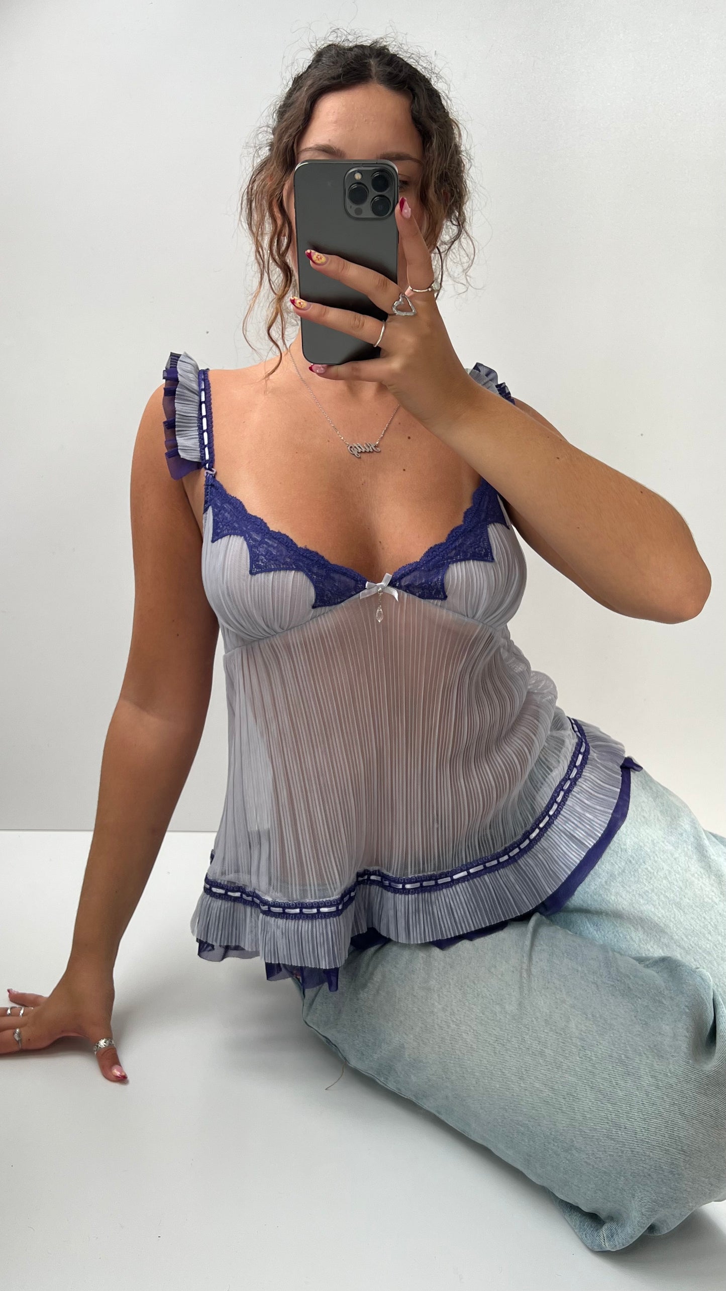 00s purple pleated mesh cami- size M