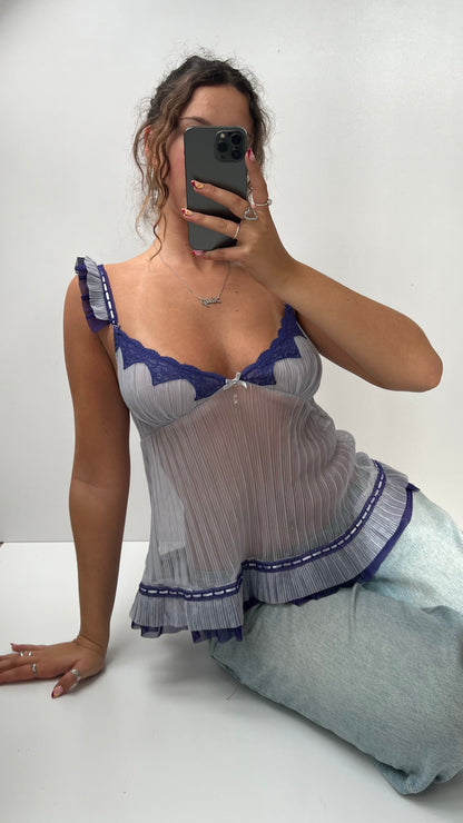 00s purple pleated mesh cami- size M