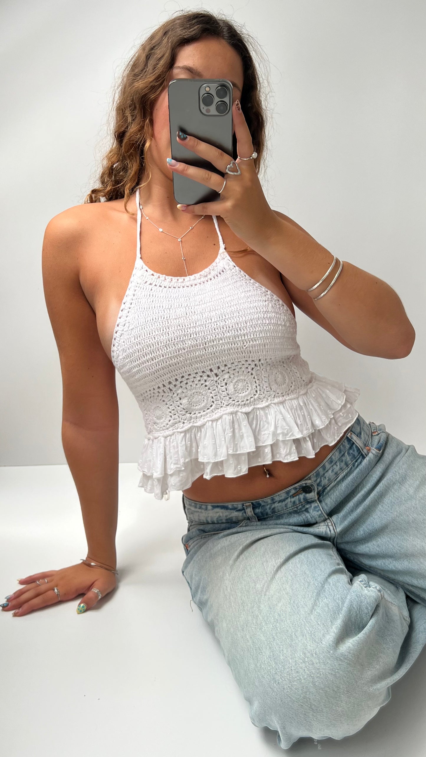 00s white crochet cami- size S