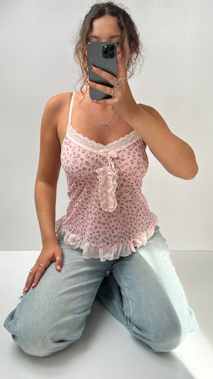 00s pink leopard print cami- size S