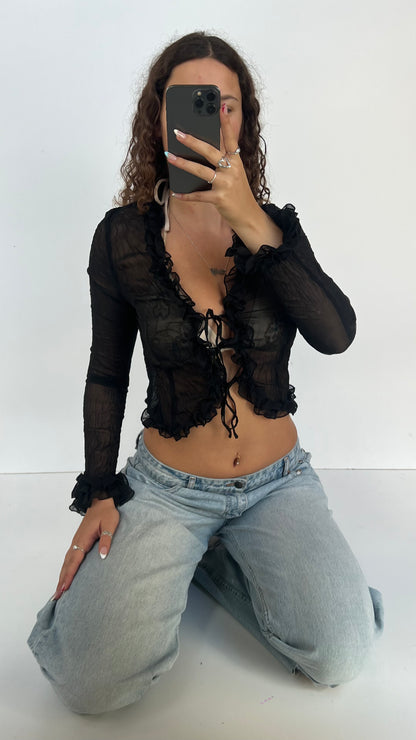 00s black mesh blouse- size XS