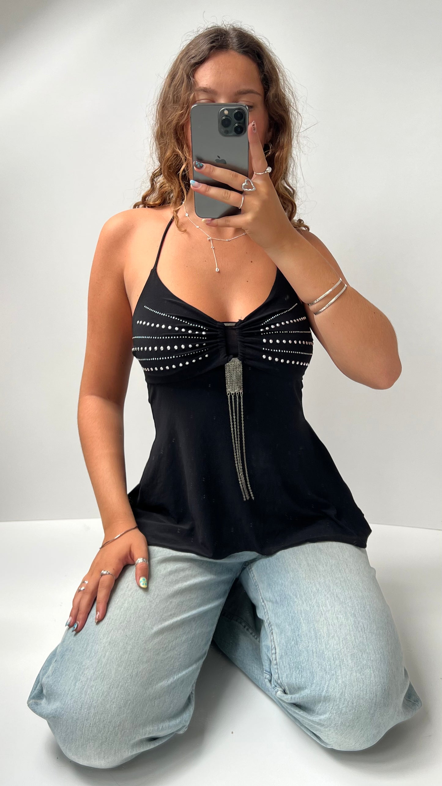 00s black diamanté halter cami- size M