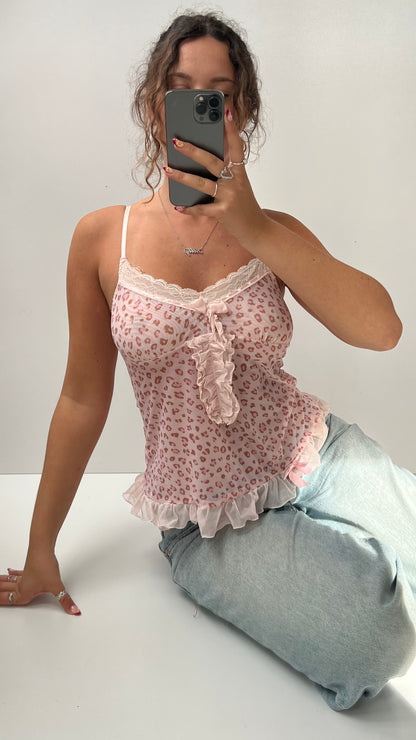 00s pink leopard print cami- size S