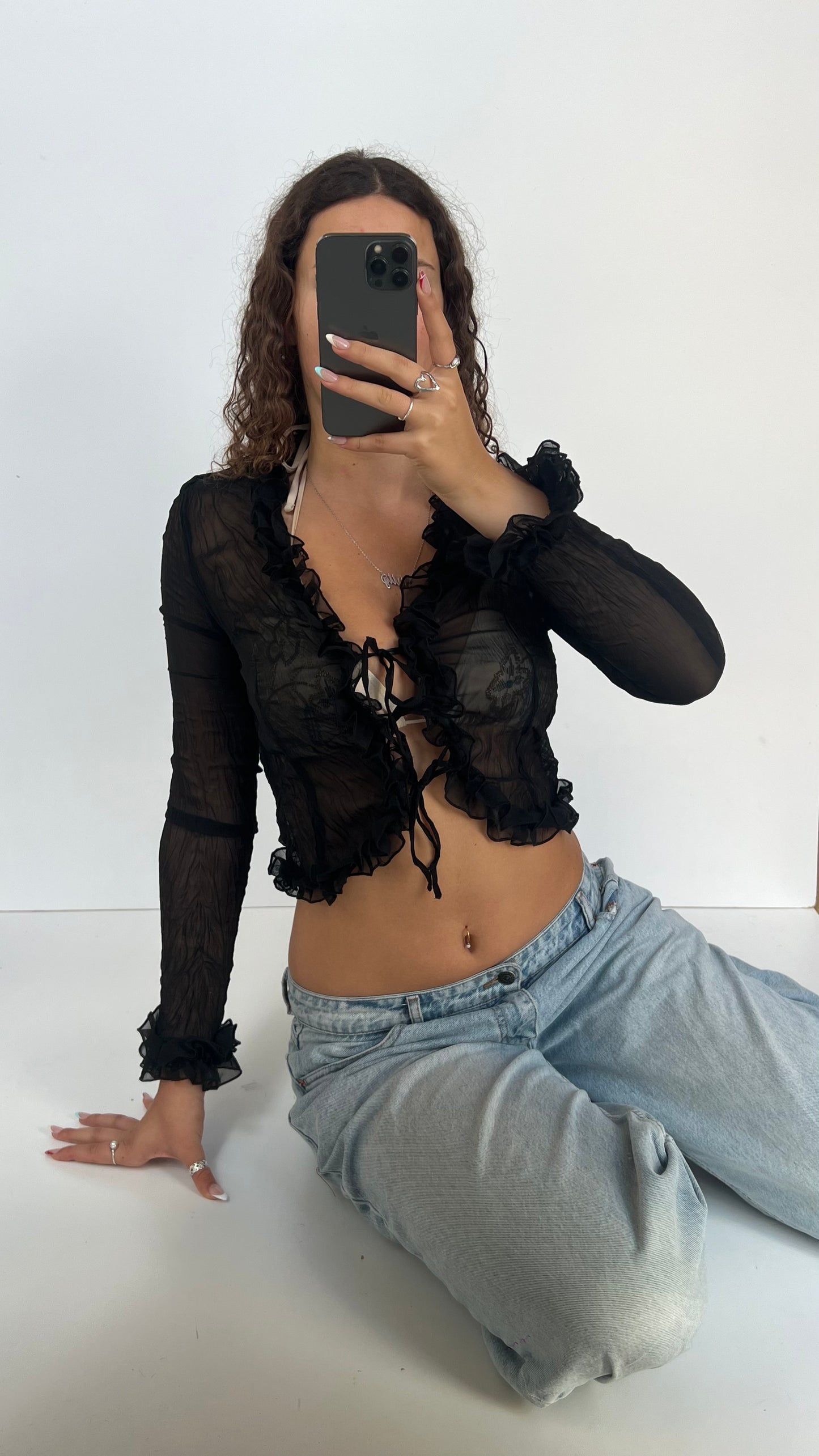 00s black mesh blouse- size XS