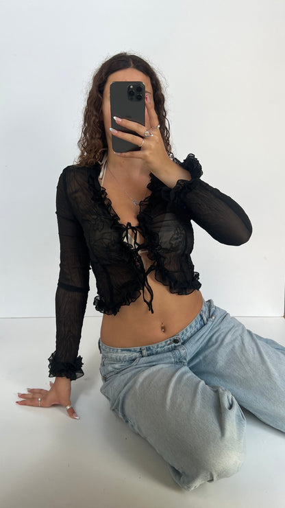 00s black mesh blouse- size XS