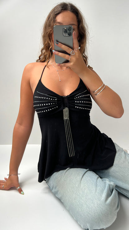 00s black diamanté halter cami- size M