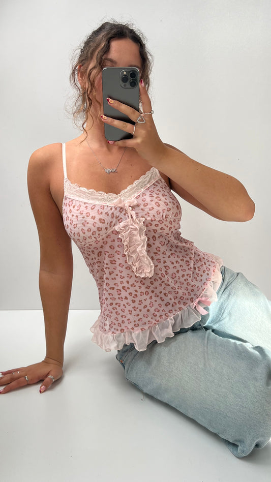 00s pink leopard print cami- size S