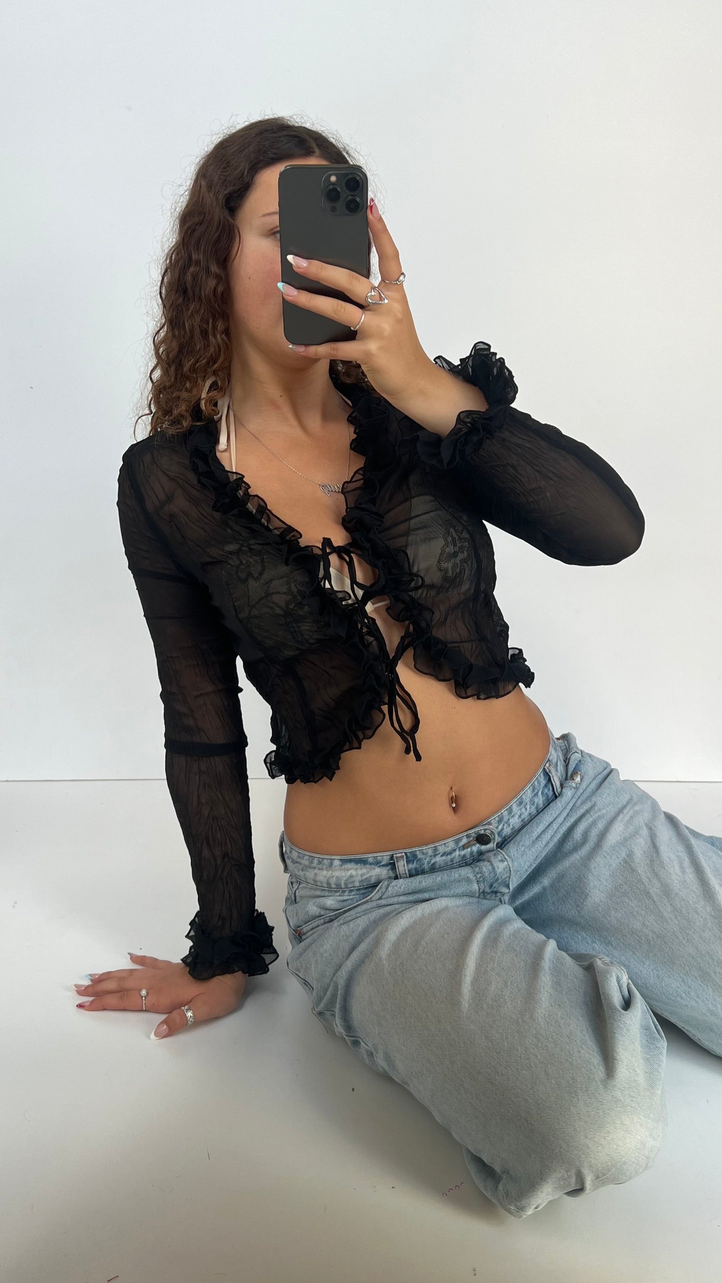 00s black mesh blouse- size XS